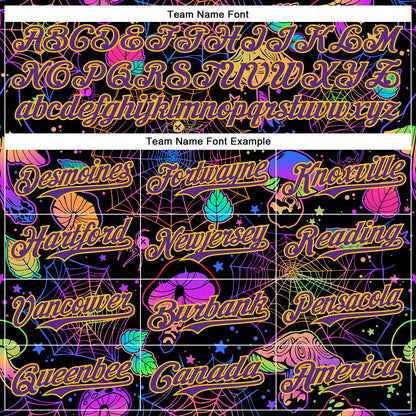 Custom Black Purple-Yellow 3D Pattern Design Trippy Magic Mushrooms Spider Web Authentic Baseball Jersey - Sky-Custom