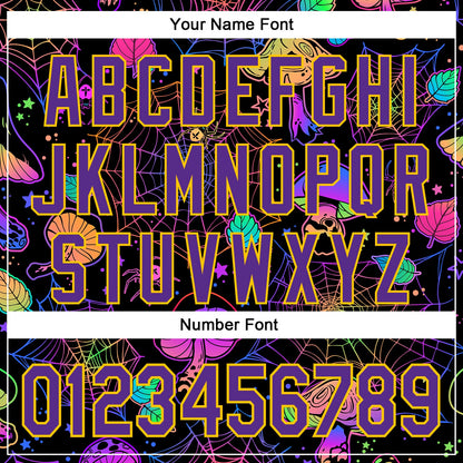Custom Black Purple-Yellow 3D Pattern Design Trippy Magic Mushrooms Spider Web Authentic Baseball Jersey - Sky-Custom
