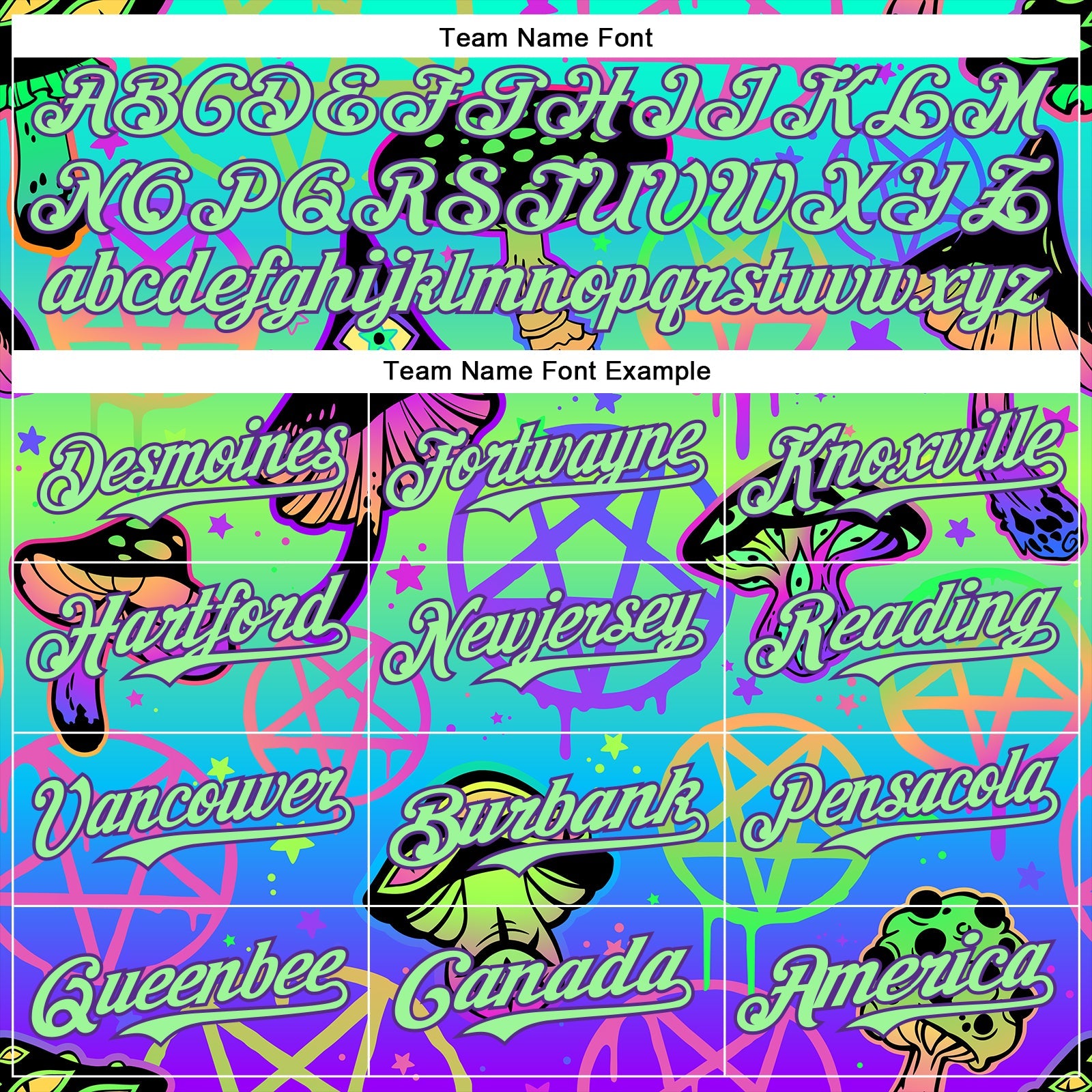 Custom Blue Pea Green-Purple 3D Pattern Design Trippy Magic Mushrooms Pentacle Authentic Baseball Jersey - Sky-Custom
