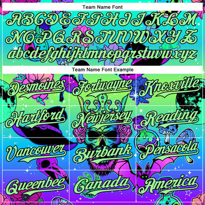 Custom Blue Pea Green-Black 3D Pattern Design Trippy Magic Mushrooms Skull Authentic Baseball Jersey - Sky-Custom