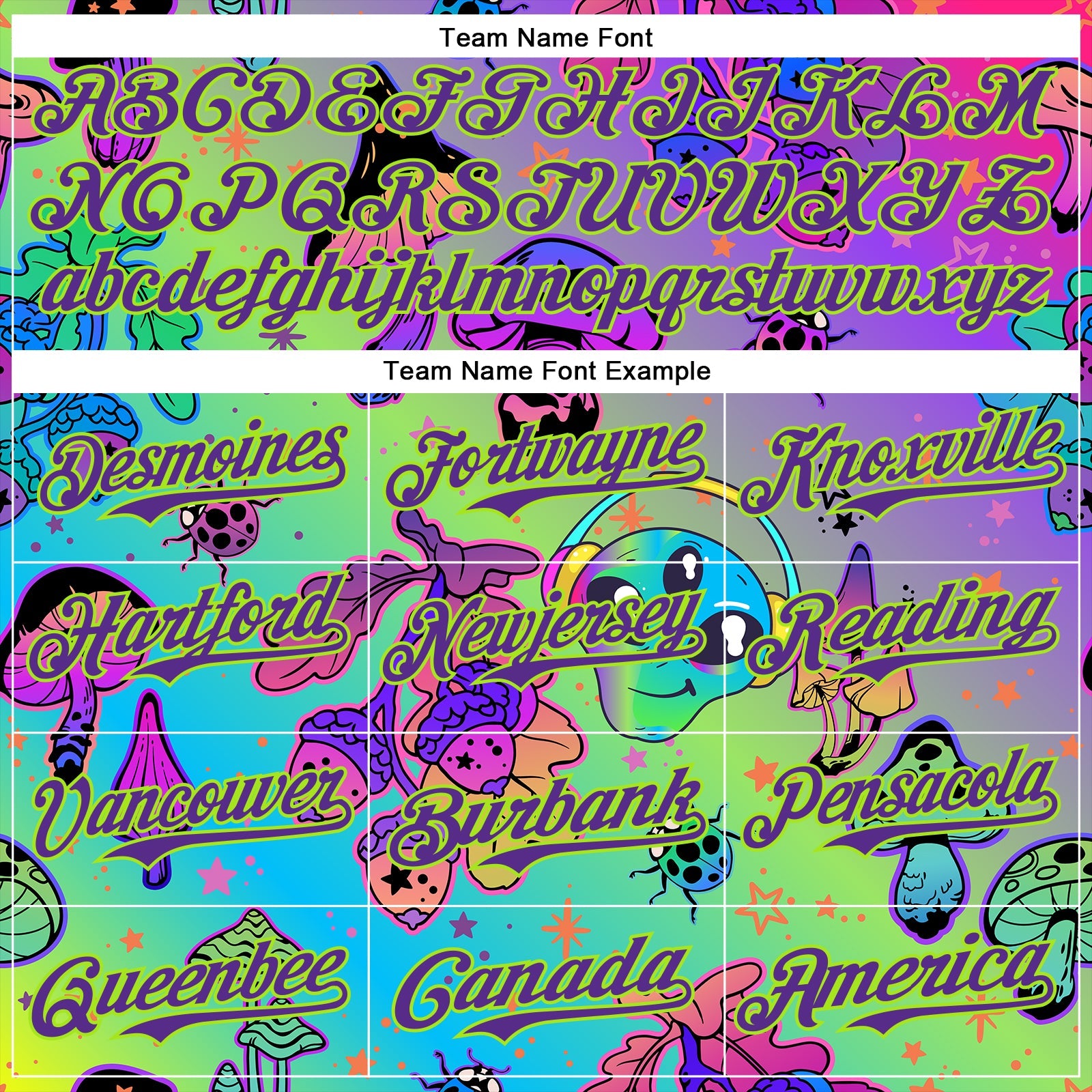 Custom Purple Neon Green 3D Pattern Design Trippy Magic Mushrooms Alien Authentic Baseball Jersey - Sky-Custom
