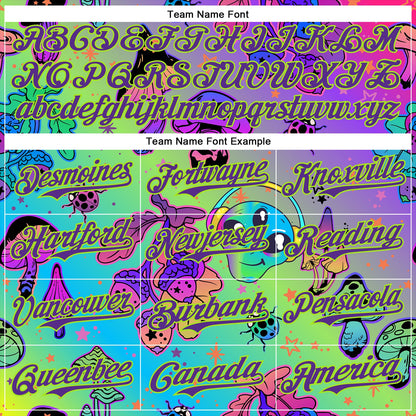 Custom Purple Neon Green 3D Pattern Design Trippy Magic Mushrooms Alien Authentic Baseball Jersey - Sky-Custom