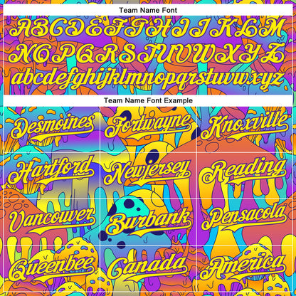 Custom Purple Light Yellow 3D Pattern Design Trippy Magic Mushrooms Trance Authentic Baseball Jersey - Sky-Custom