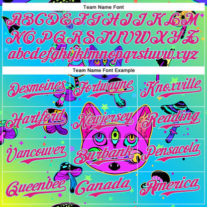 Custom Green Hot Pink-Ice Blue 3D Pattern Design Trippy Magic Mushrooms Cats Authentic Baseball Jersey - Sky-Custom