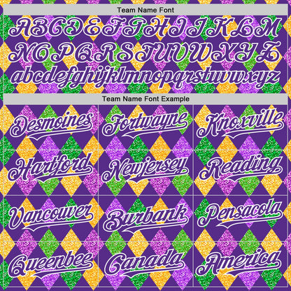 Custom Purple White 3D Pattern Design Mardi Gras Shrove Tuesday Authentic Baseball Jersey - Sky-Custom