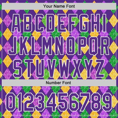 Custom Purple White 3D Pattern Design Mardi Gras Shrove Tuesday Authentic Baseball Jersey - Sky-Custom