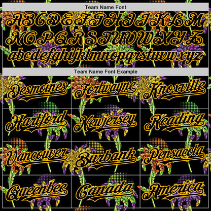 Custom Black Gold 3D Pattern Design Mardi Gras Shrove Tuesday Authentic Baseball Jersey - Sky-Custom