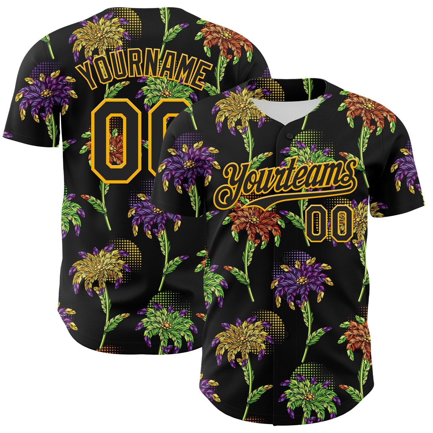 Custom Black Gold 3D Pattern Design Mardi Gras Shrove Tuesday Authentic Baseball Jersey - Sky-Custom