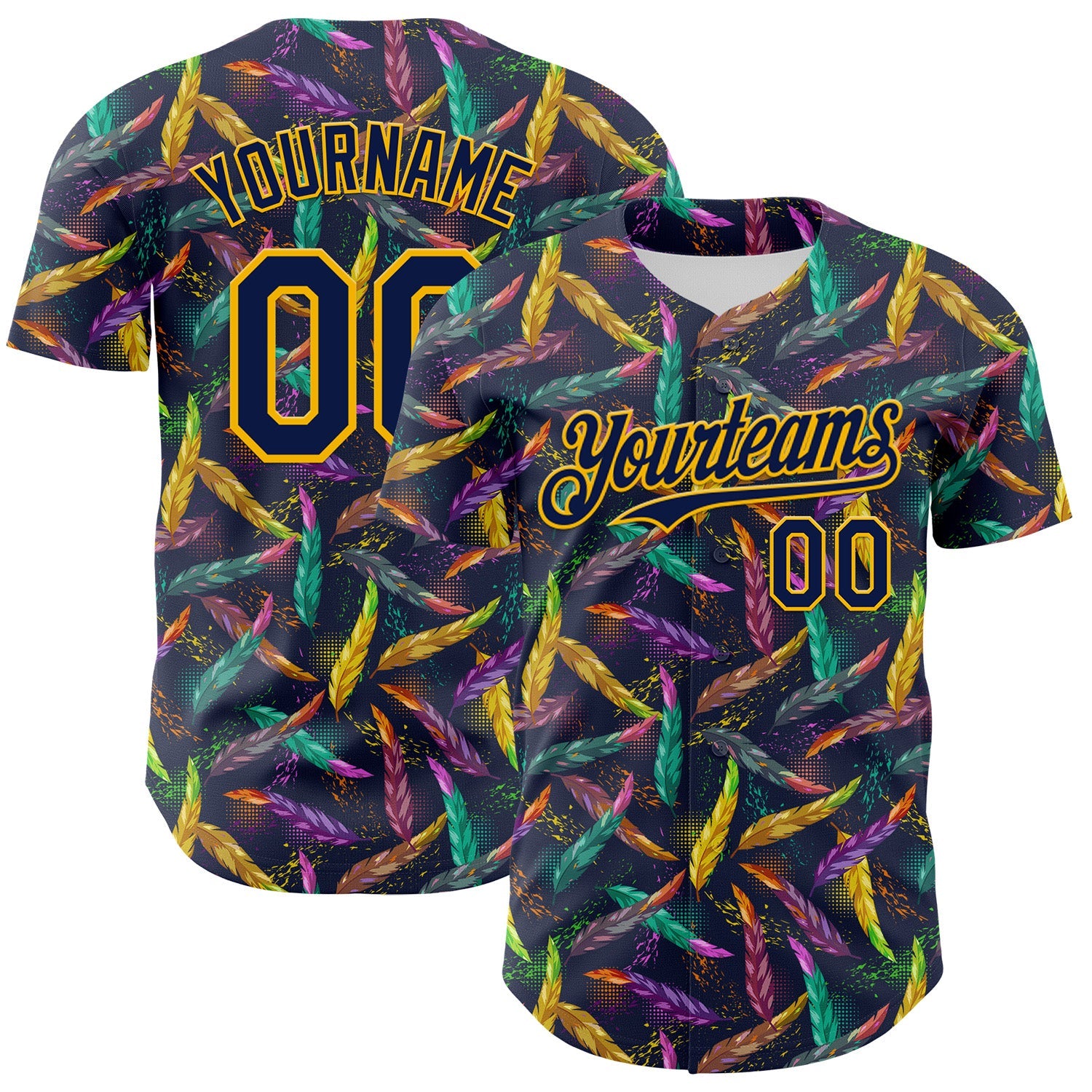 Custom Navy Gold 3D Pattern Design Mardi Gras Shrove Tuesday Authentic Baseball Jersey - Sky-Custom