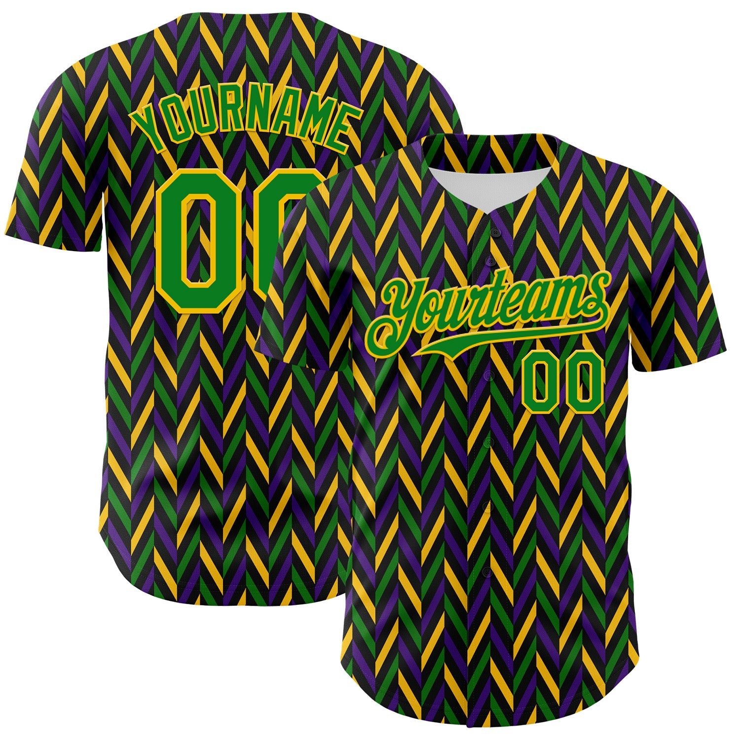 Custom Black Grass Green-Yellow 3D Pattern Design Mardi Gras Shrove Tuesday Authentic Baseball Jersey - Sky-Custom