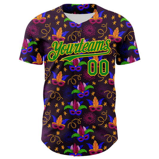 Custom Purple Grass Green-Gold 3D Pattern Design Mardi Gras Shrove Tuesday Authentic Baseball Jersey - Sky-Custom