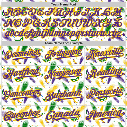 Custom White Purple-Yellow 3D Pattern Design Mardi Gras Shrove Tuesday Authentic Baseball Jersey - Sky-Custom