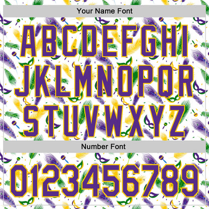 Custom White Purple-Yellow 3D Pattern Design Mardi Gras Shrove Tuesday Authentic Baseball Jersey - Sky-Custom