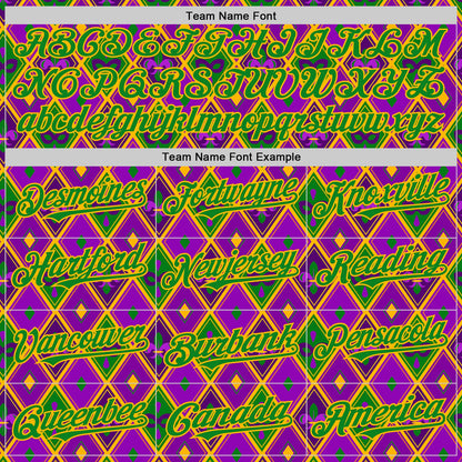 Custom Purple Grass Green-Gold 3D Pattern Design Mardi Gras Shrove Tuesday Authentic Baseball Jersey - Sky-Custom