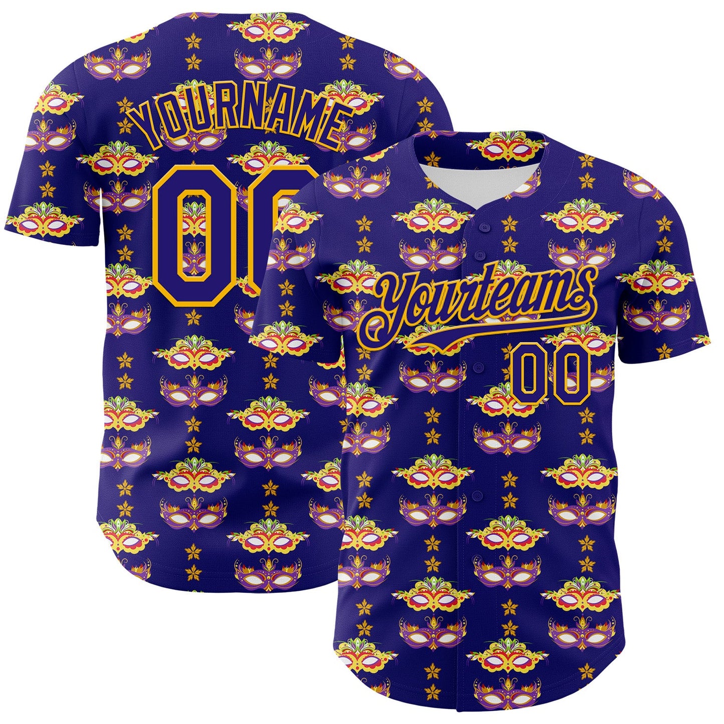 Custom Dark Purple Gold 3D Pattern Design Mardi Gras Shrove Tuesday Authentic Baseball Jersey - Sky-Custom