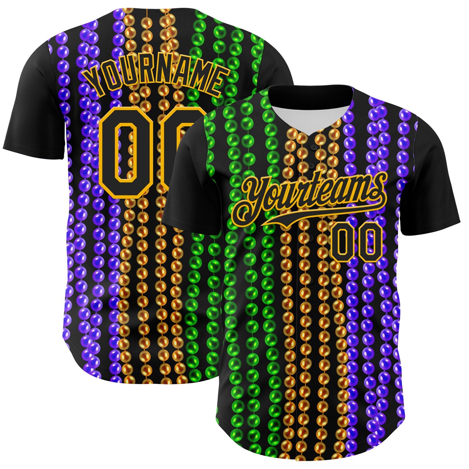 Custom Black Gold 3D Pattern Design Mardi Gras Shrove Tuesday Authentic Baseball Jersey - Sky-Custom