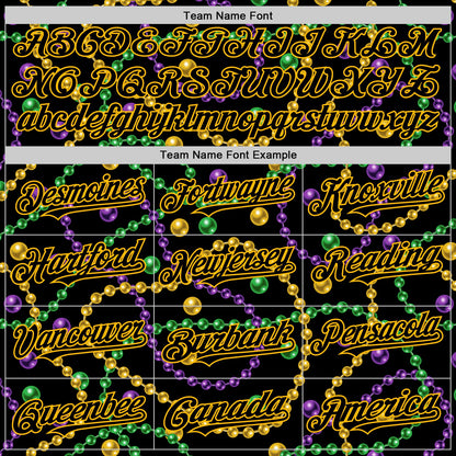 Custom Black Gold 3D Pattern Design Mardi Gras Shrove Tuesday Authentic Baseball Jersey - Sky-Custom