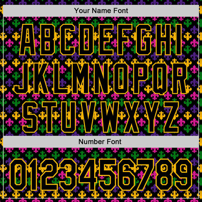 Custom Black Gold 3D Pattern Design Mardi Gras Shrove Tuesday Authentic Baseball Jersey - Sky-Custom