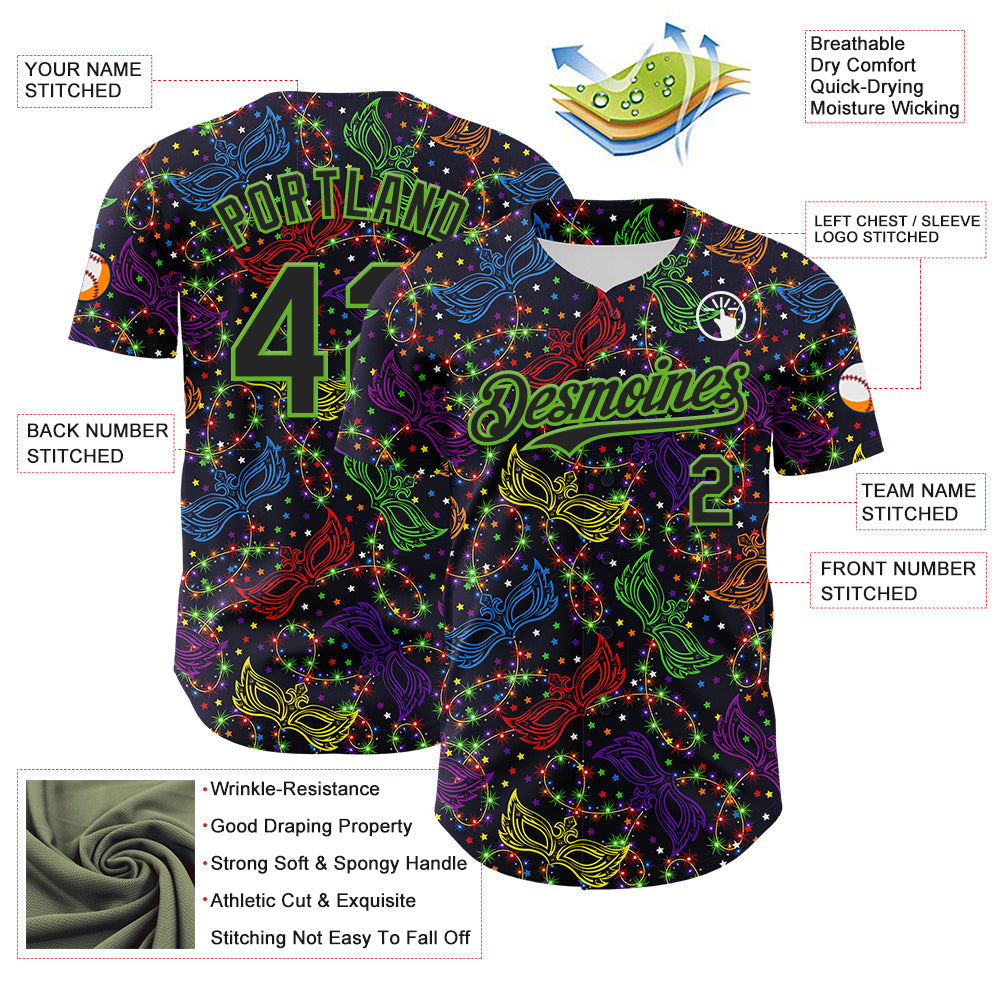 Custom Purple Black-Aurora Green 3D Pattern Design Mardi Gras Shrove Tuesday Authentic Baseball Jersey - Sky-Custom