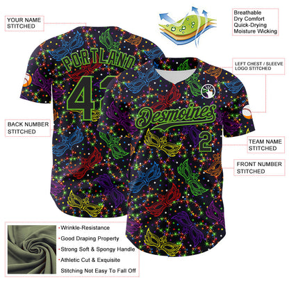 Custom Purple Black-Aurora Green 3D Pattern Design Mardi Gras Shrove Tuesday Authentic Baseball Jersey - Sky-Custom