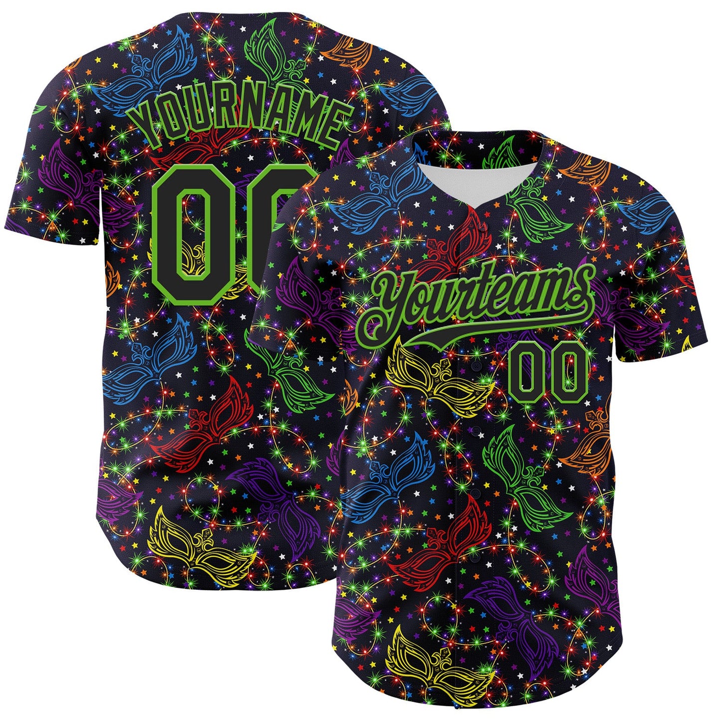 Custom Purple Black-Aurora Green 3D Pattern Design Mardi Gras Shrove Tuesday Authentic Baseball Jersey - Sky-Custom