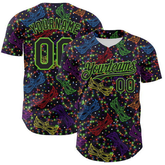 Custom Purple Black-Aurora Green 3D Pattern Design Mardi Gras Shrove Tuesday Authentic Baseball Jersey - Sky-Custom
