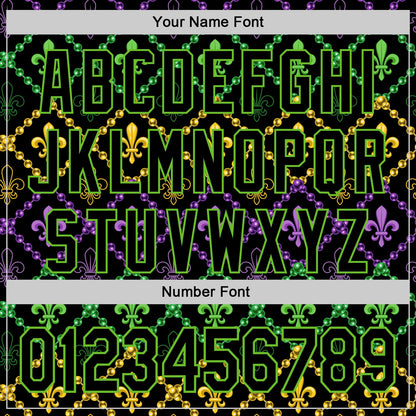 Custom Black Aurora Green 3D Pattern Design Mardi Gras Shrove Tuesday Authentic Baseball Jersey - Sky-Custom