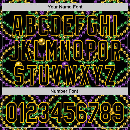 Custom Black Gold 3D Pattern Design Mardi Gras Shrove Tuesday Authentic Baseball Jersey - Sky-Custom