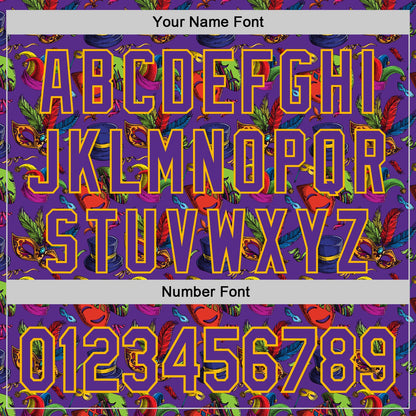 Custom Purple Gold 3D Pattern Design Mardi Gras Shrove Tuesday Authentic Baseball Jersey - Sky-Custom