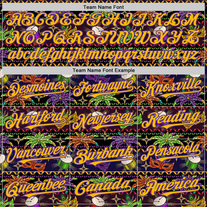 Custom Black Gold-Purple 3D Pattern Design Mardi Gras Shrove Tuesday Authentic Baseball Jersey - Sky-Custom
