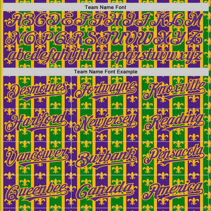 Custom Green Purple-Gold 3D Pattern Design Mardi Gras Shrove Tuesday Authentic Baseball Jersey - Sky-Custom