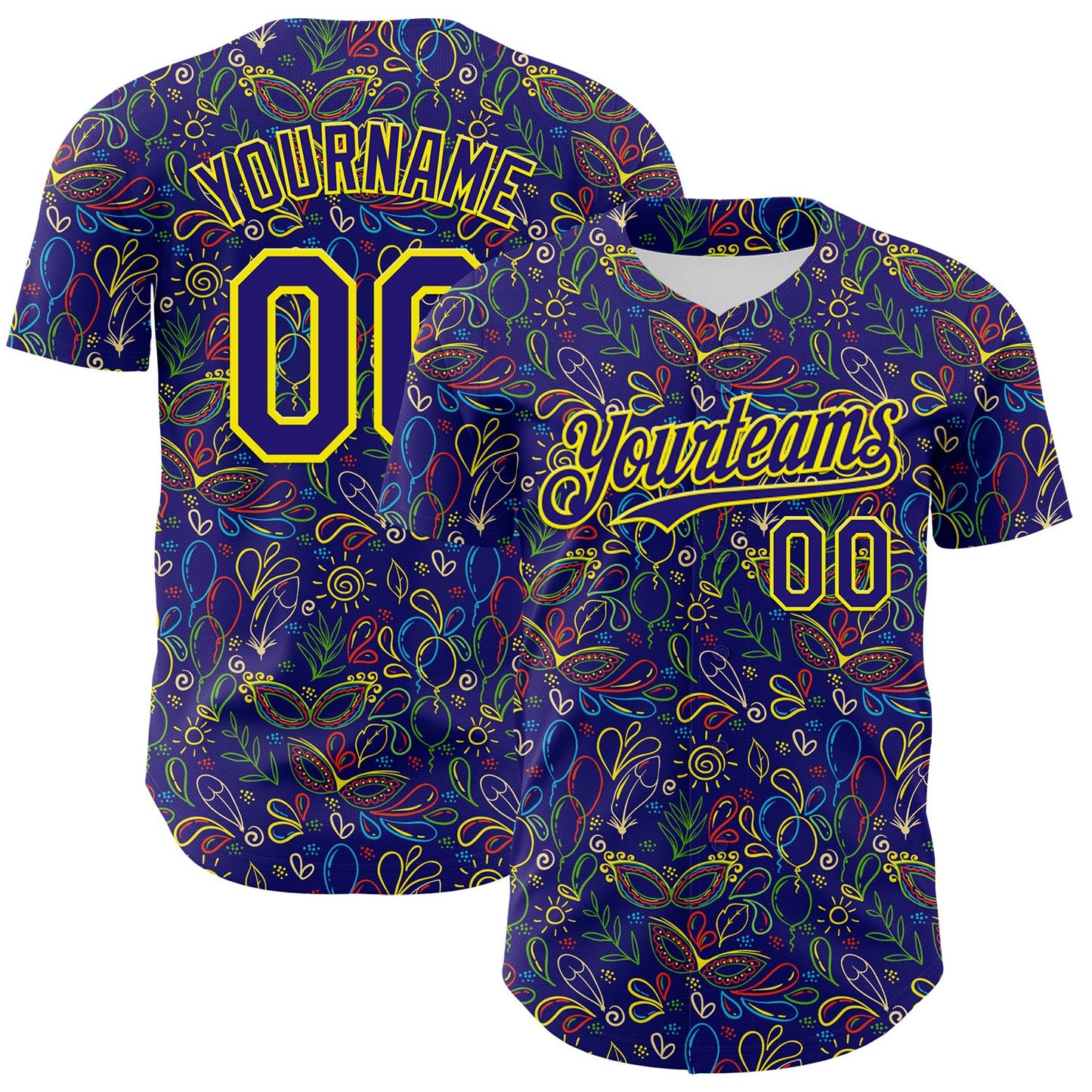 Custom Dark Purple Light Yellow 3D Pattern Design Mardi Gras Shrove Tuesday Authentic Baseball Jersey - Sky-Custom