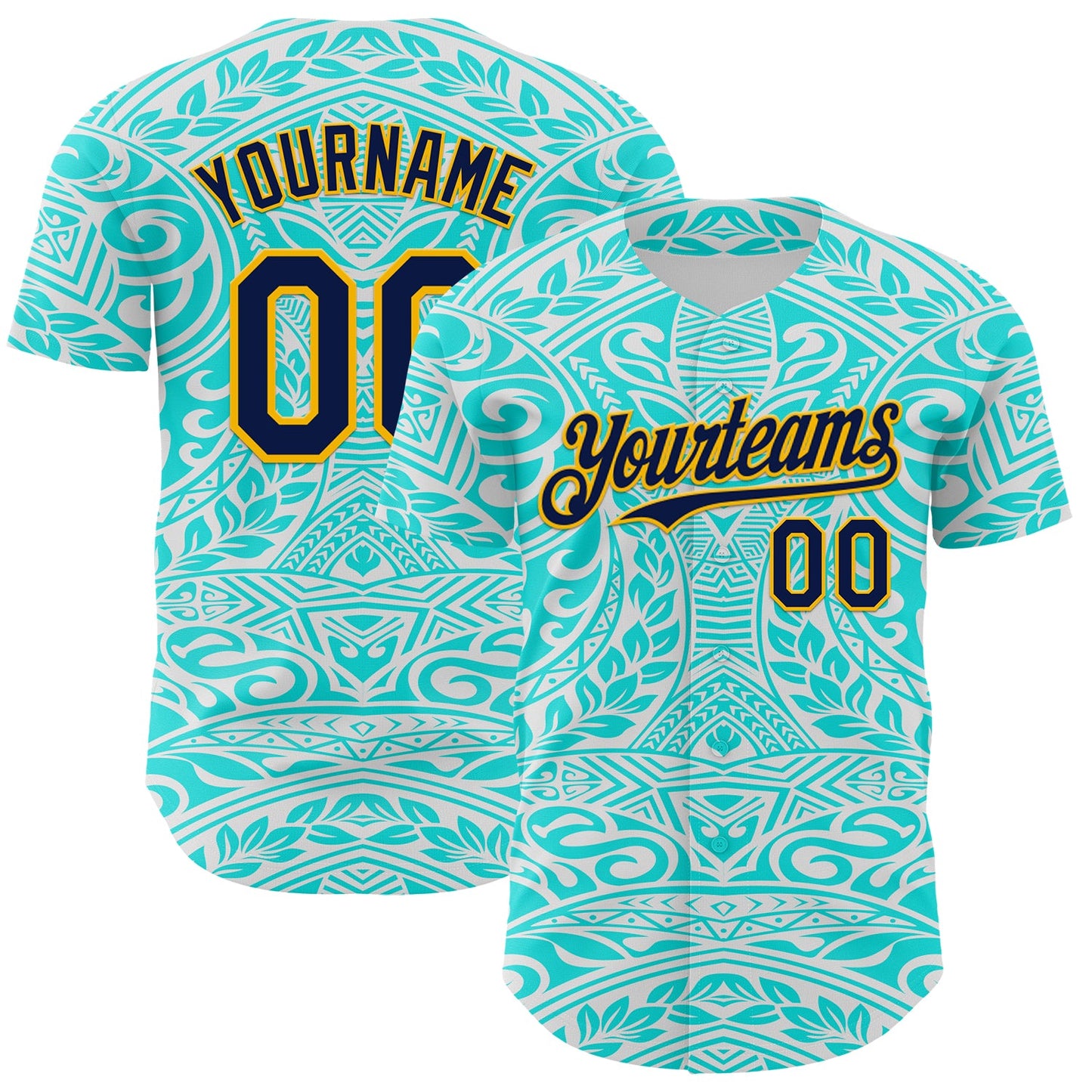 Custom Ice Blue Navy-Gold 3D Pattern Design Burner Costumes Tribal Tattoo Authentic Baseball Jersey - Sky-Custom