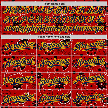 Custom Red Navy-Gold 3D Pattern Design Burner Costumes Paisley Bandana Authentic Baseball Jersey - Sky-Custom