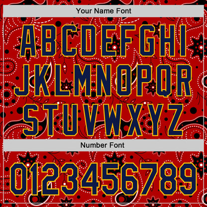 Custom Red Navy-Gold 3D Pattern Design Burner Costumes Paisley Bandana Authentic Baseball Jersey - Sky-Custom
