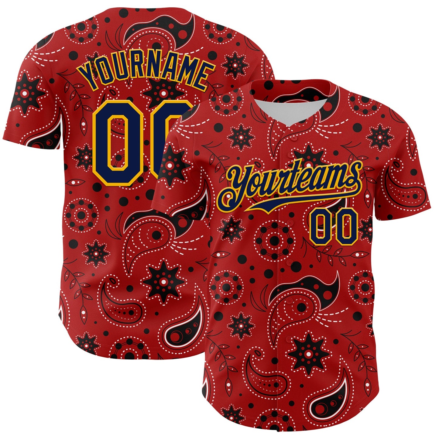 Custom Red Navy-Gold 3D Pattern Design Burner Costumes Paisley Bandana Authentic Baseball Jersey - Sky-Custom