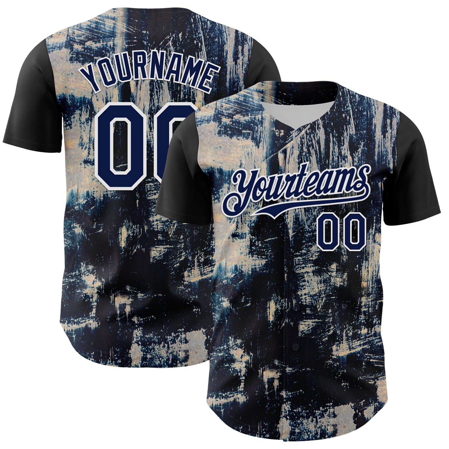 Custom Black Navy-White 3D Pattern Design Burner Costumes Grungy Authentic Baseball Jersey - Sky-Custom
