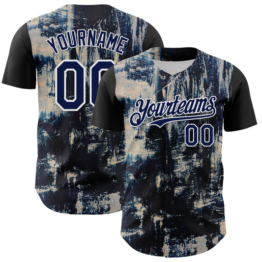 Custom Black Navy-White 3D Pattern Design Burner Costumes Grungy Authentic Baseball Jersey - Sky-Custom