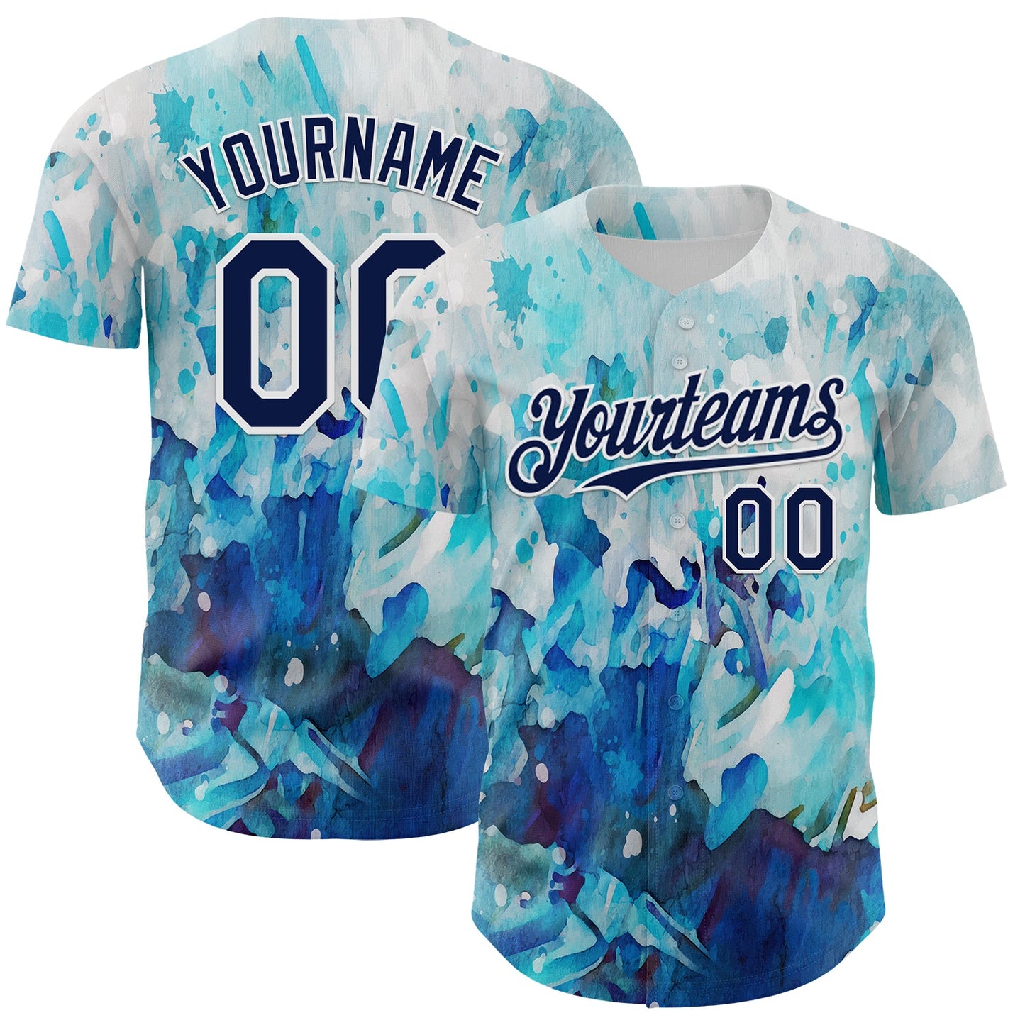 Custom White Navy 3D Pattern Design Burner Costumes Watercolor Paint Authentic Baseball Jersey - Sky-Custom