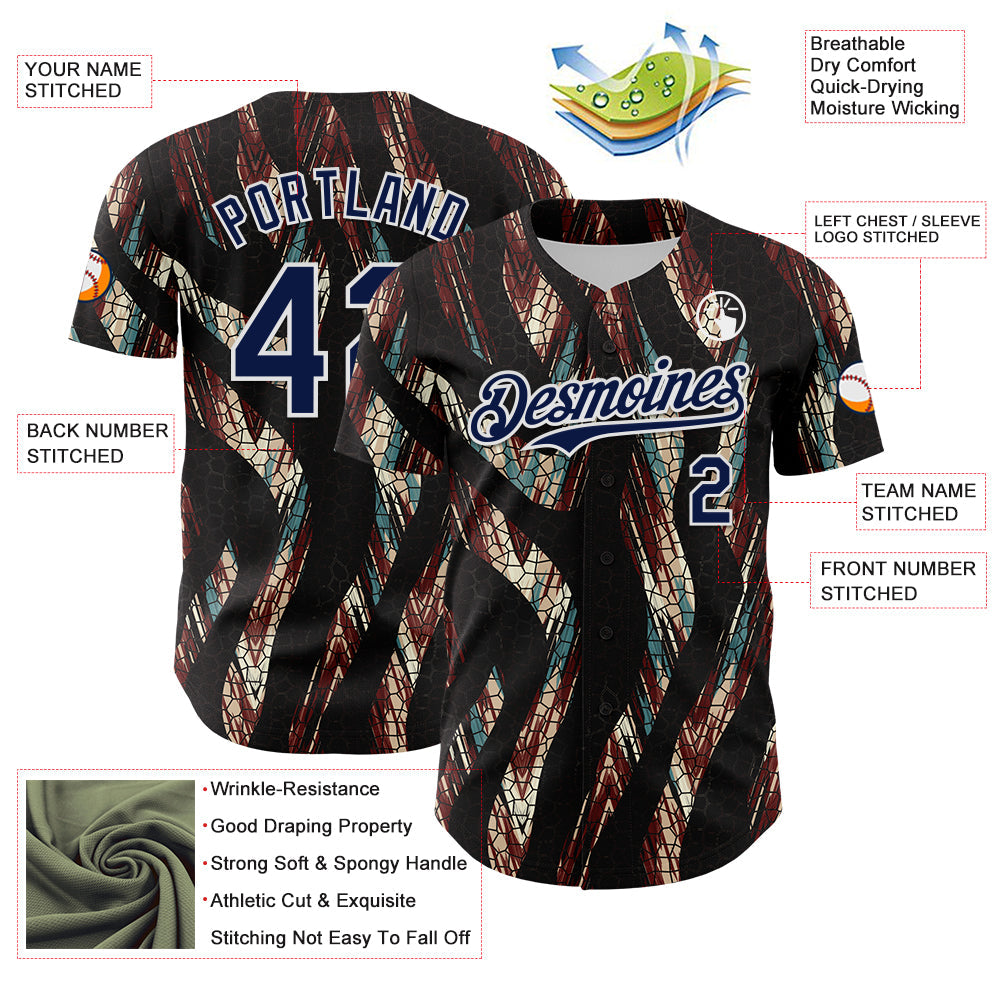Custom Black Navy-White 3D Pattern Design Burner Costumes Animal Print Authentic Baseball Jersey - Sky-Custom