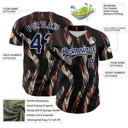 Custom Black Navy-White 3D Pattern Design Burner Costumes Animal Print Authentic Baseball Jersey - Sky-Custom