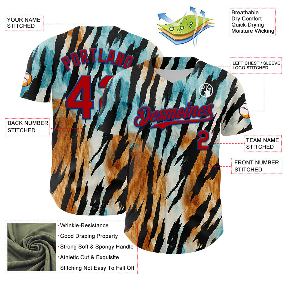 Custom Black Red-Royal 3D Pattern Design Burner Costumes Zebra Print Authentic Baseball Jersey - Sky-Custom