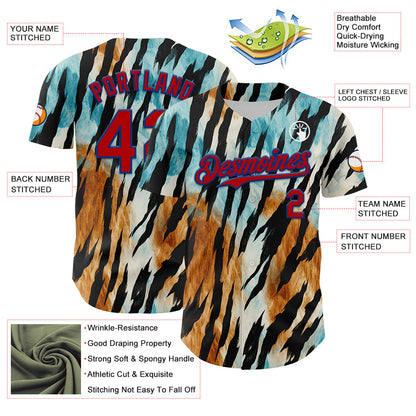 Custom Black Red-Royal 3D Pattern Design Burner Costumes Zebra Print Authentic Baseball Jersey - Sky-Custom