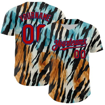 Custom Black Red-Royal 3D Pattern Design Burner Costumes Zebra Print Authentic Baseball Jersey - Sky-Custom