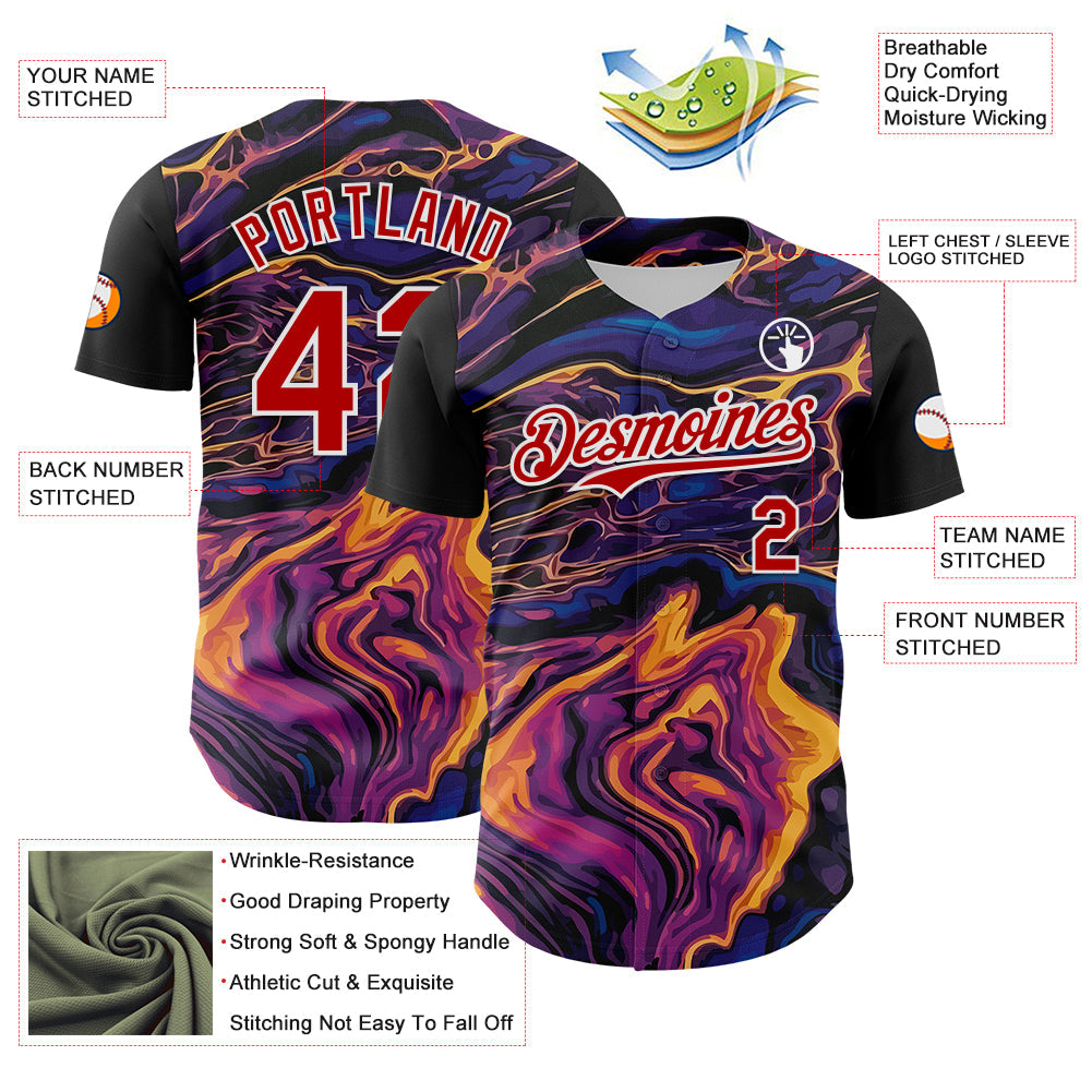 Custom Purple Red-White 3D Pattern Design Burner Costumes Lava Authentic Baseball Jersey - Sky-Custom