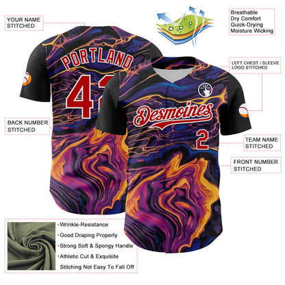Custom Purple Red-White 3D Pattern Design Burner Costumes Lava Authentic Baseball Jersey - Sky-Custom