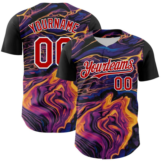Custom Purple Red-White 3D Pattern Design Burner Costumes Lava Authentic Baseball Jersey - Sky-Custom
