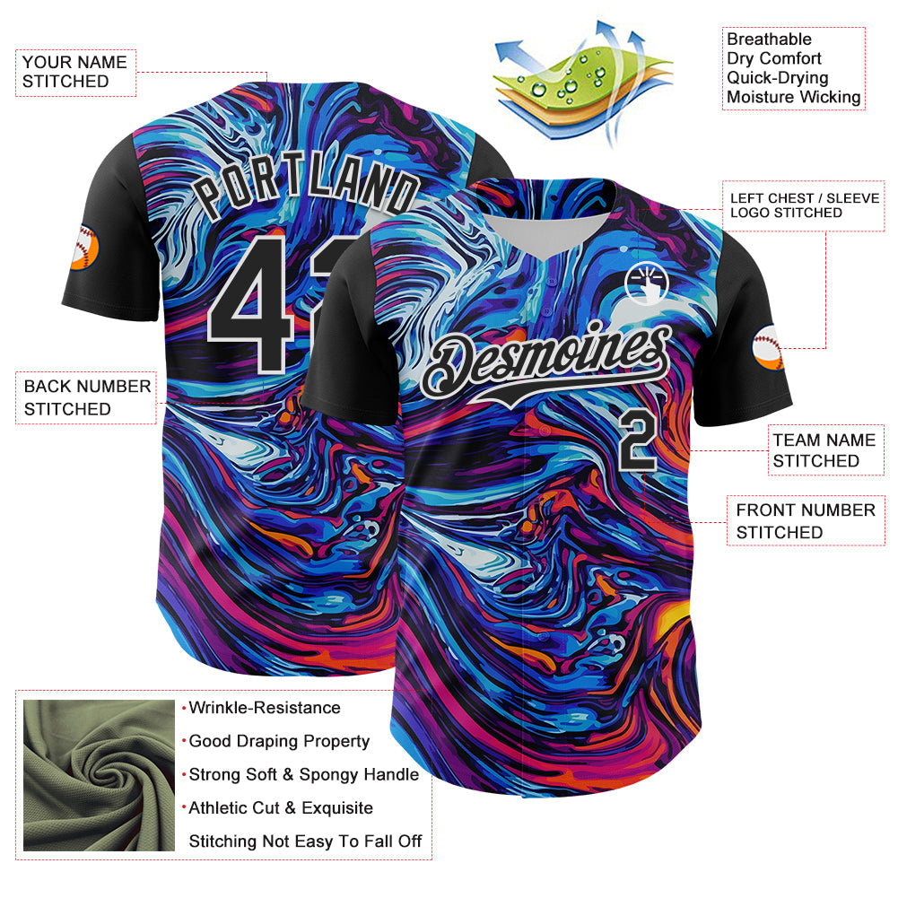Custom Black White 3D Pattern Design Burner Costumes Lava Authentic Baseball Jersey - Sky-Custom