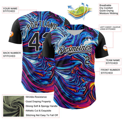 Custom Black White 3D Pattern Design Burner Costumes Lava Authentic Baseball Jersey - Sky-Custom