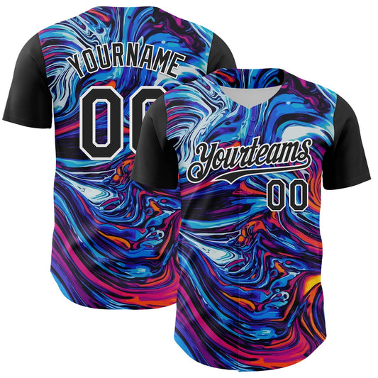 Custom Black White 3D Pattern Design Burner Costumes Lava Authentic Baseball Jersey - Sky-Custom